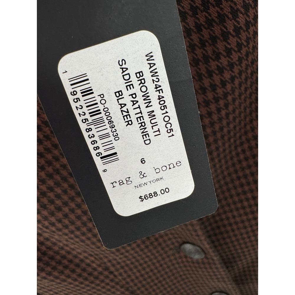Rag & Bone Blazer Sadie Patterned Brown Multi Size 6 Houndstooth Career Jacket - Picture 6 of 8